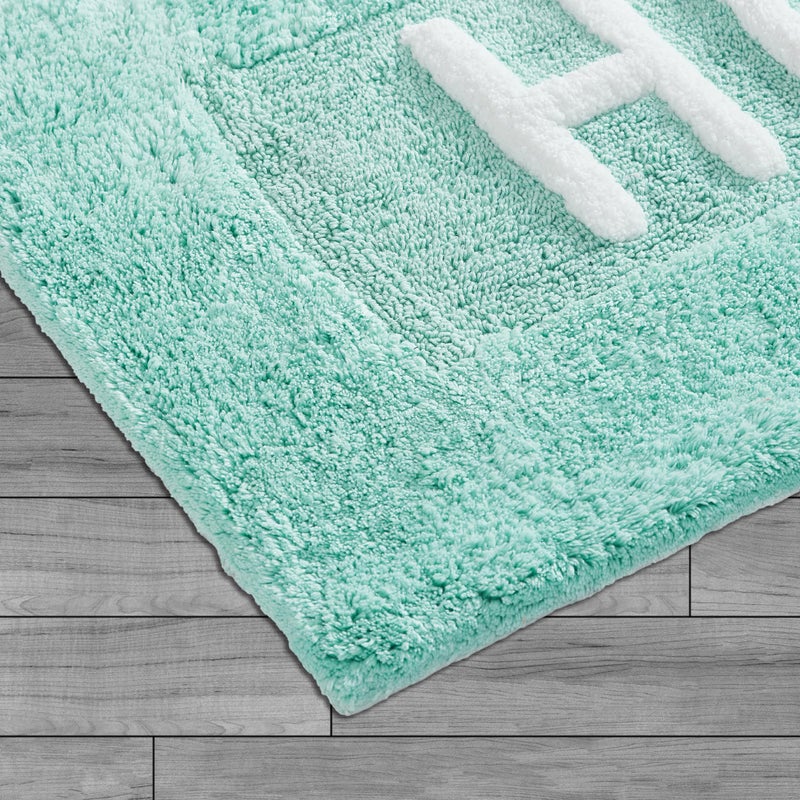 Creative Home Ideas Jean Pierre Cotton 2-Piece Bath Rug Set - Soft Cotton Bath Mat - Bathroom Decor - Water Absorbent and Machine Washable - Measures 20"x32"- "His & Hers"- Aqua Blue - Image 5
